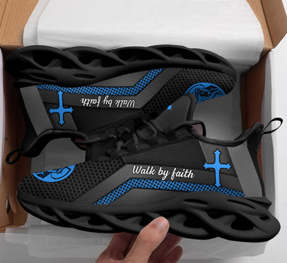 Jesus Walk By Faith Yezy Running Sneakers Blue Max Soul Shoes - Christian Shoes For Men And Women