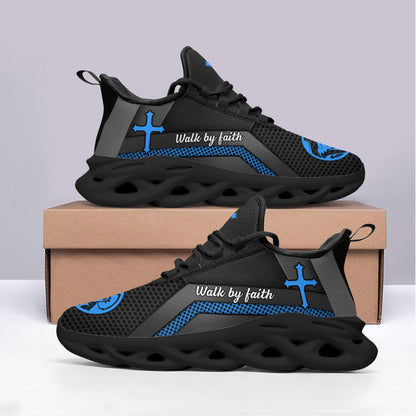 Jesus Walk By Faith Yezy Running Sneakers Blue Max Soul Shoes - Christian Shoes For Men And Women