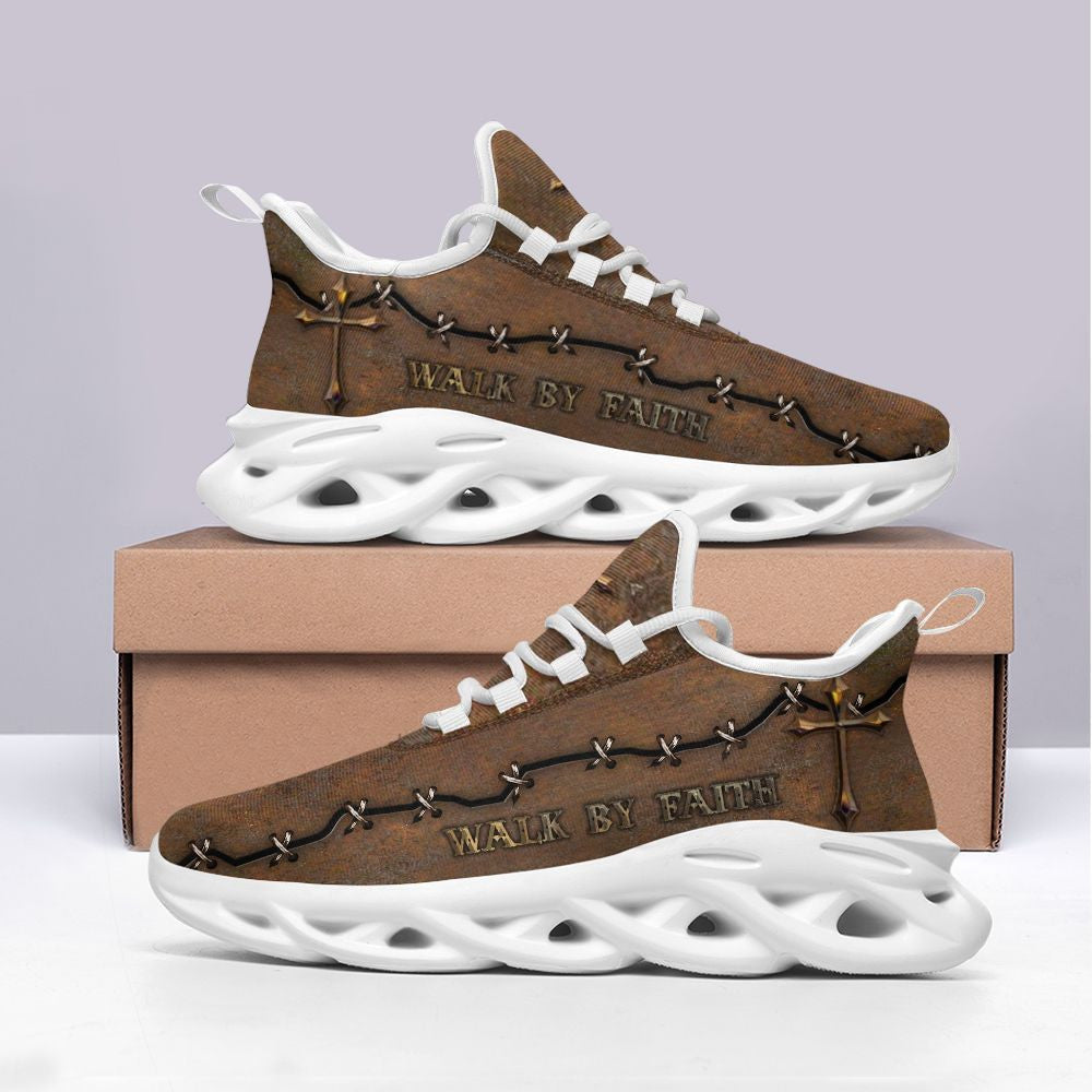 Jesus Walk By Faith Yezy Running Sneakers Brown Max Soul Shoes - Christian Shoes For Men And Women