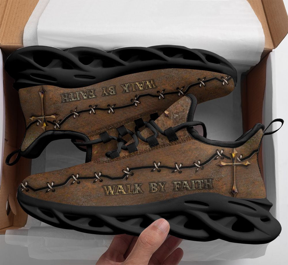 Jesus Walk By Faith Yezy Running Sneakers Brown Max Soul Shoes - Christian Shoes For Men And Women