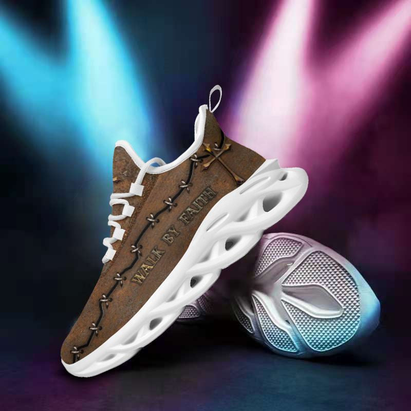 Jesus Walk By Faith Yezy Running Sneakers Brown Max Soul Shoes - Christian Shoes For Men And Women