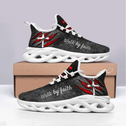 Jesus Walk By Faith Yezy Running Sneakers Grey Max Soul Shoes - Christian Shoes For Men And Women