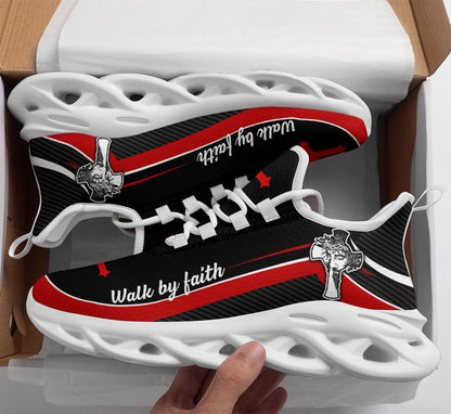 Jesus Walk By Faith Yezy Running Sneakers Red 1 Max Soul Shoes - Christian Shoes For Men And Women