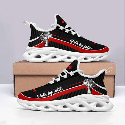 Jesus Walk By Faith Yezy Running Sneakers Red 1 Max Soul Shoes - Christian Shoes For Men And Women