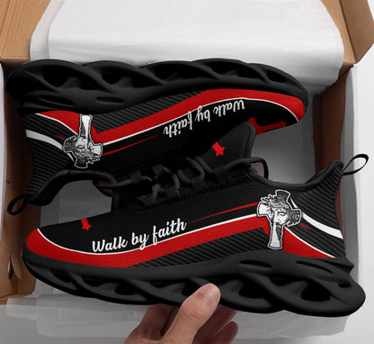 Jesus Walk By Faith Yezy Running Sneakers Red 1 Max Soul Shoes - Christian Shoes For Men And Women