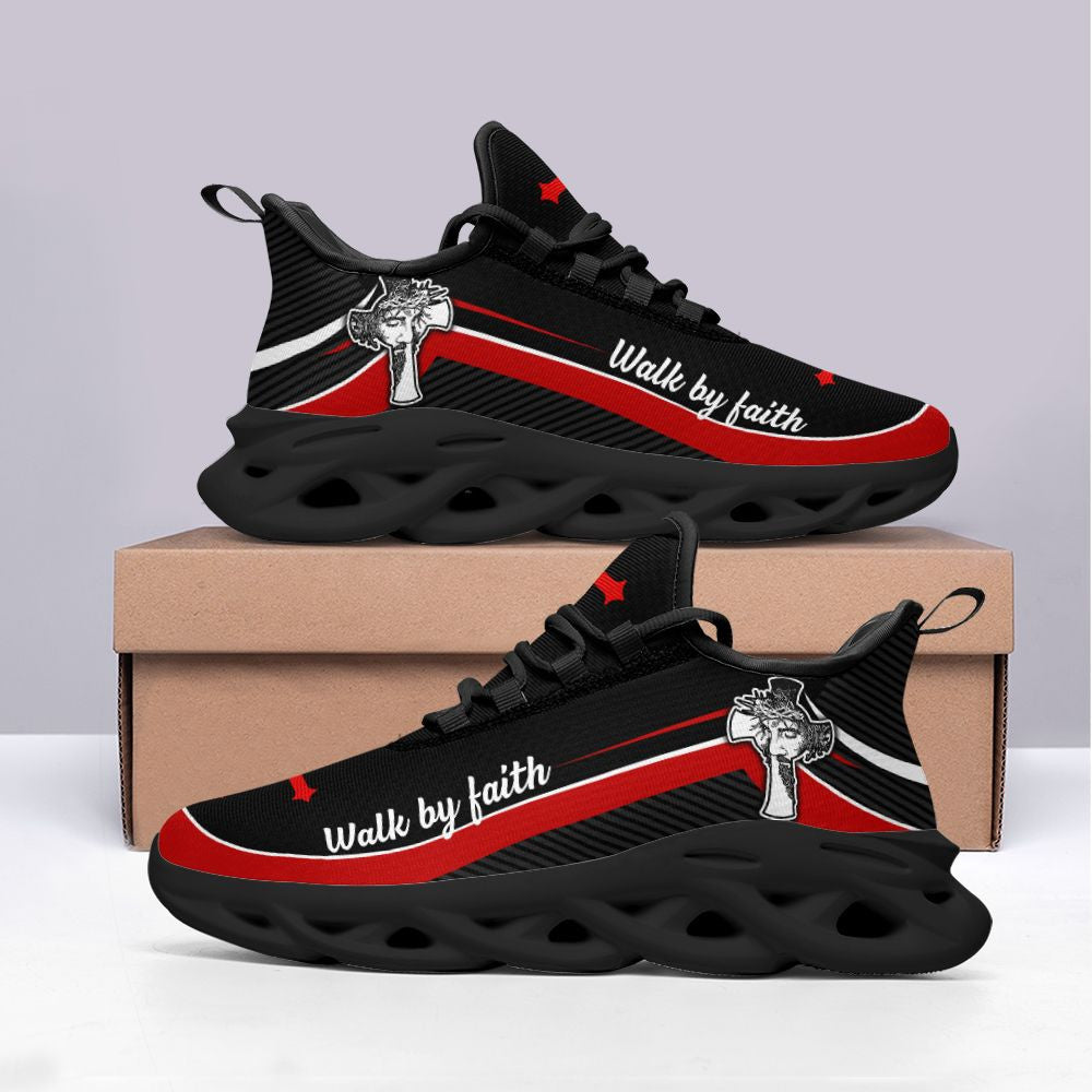 Jesus Walk By Faith Yezy Running Sneakers Red 1 Max Soul Shoes - Christian Shoes For Men And Women