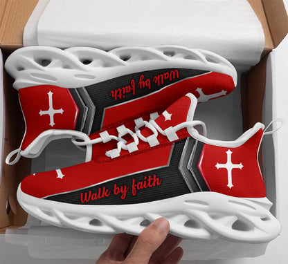 Jesus Walk By Faith Yezy Running Sneakers Red 2 Max Soul Shoes - Christian Shoes For Men And Women