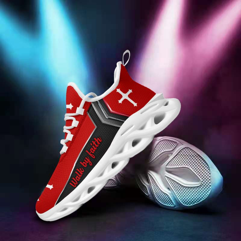 Jesus Walk By Faith Yezy Running Sneakers Red 2 Max Soul Shoes - Christian Shoes For Men And Women