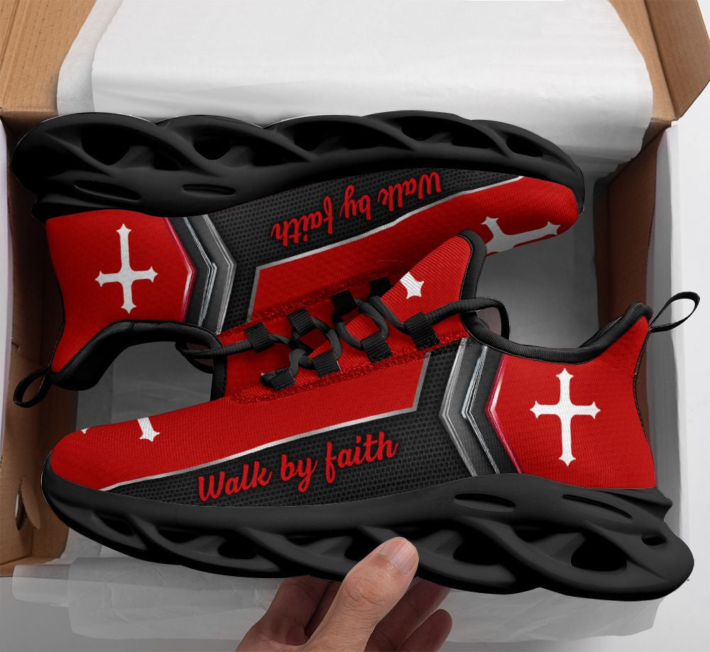 Jesus Walk By Faith Yezy Running Sneakers Red 2 Max Soul Shoes - Christian Shoes For Men And Women