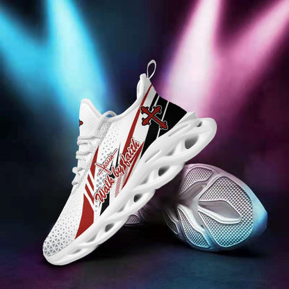 Jesus Walk By Faith Yezy Running Sneakers Red And White Max Soul Shoes - Christian Shoes For Men And Women