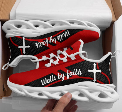 Jesus Walk By Faith Yezy Running Sneakers Red Black 2 Max Soul Shoes - Christian Shoes For Men And Women