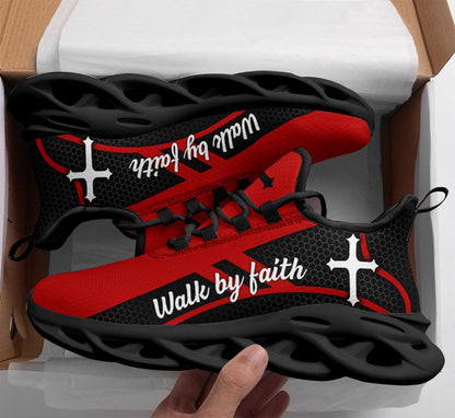 Jesus Walk By Faith Yezy Running Sneakers Red Black 2 Max Soul Shoes - Christian Shoes For Men And Women