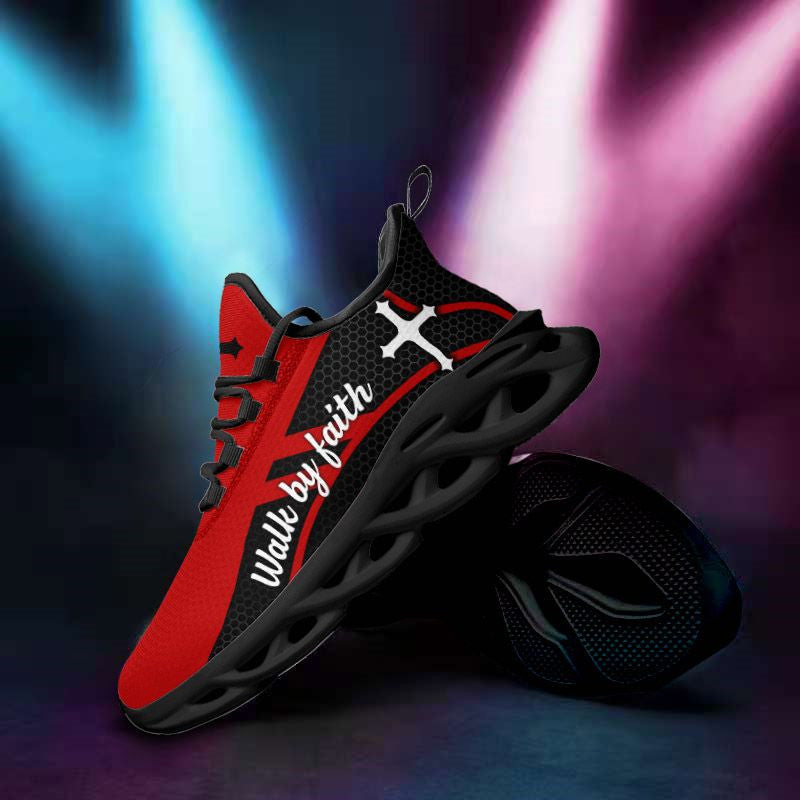 Jesus Walk By Faith Yezy Running Sneakers Red Black 2 Max Soul Shoes - Christian Shoes For Men And Women