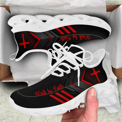 Jesus Walk By Faith Yezy Running Sneakers Red Black 3 Max Soul Shoes - Christian Shoes For Men And Women