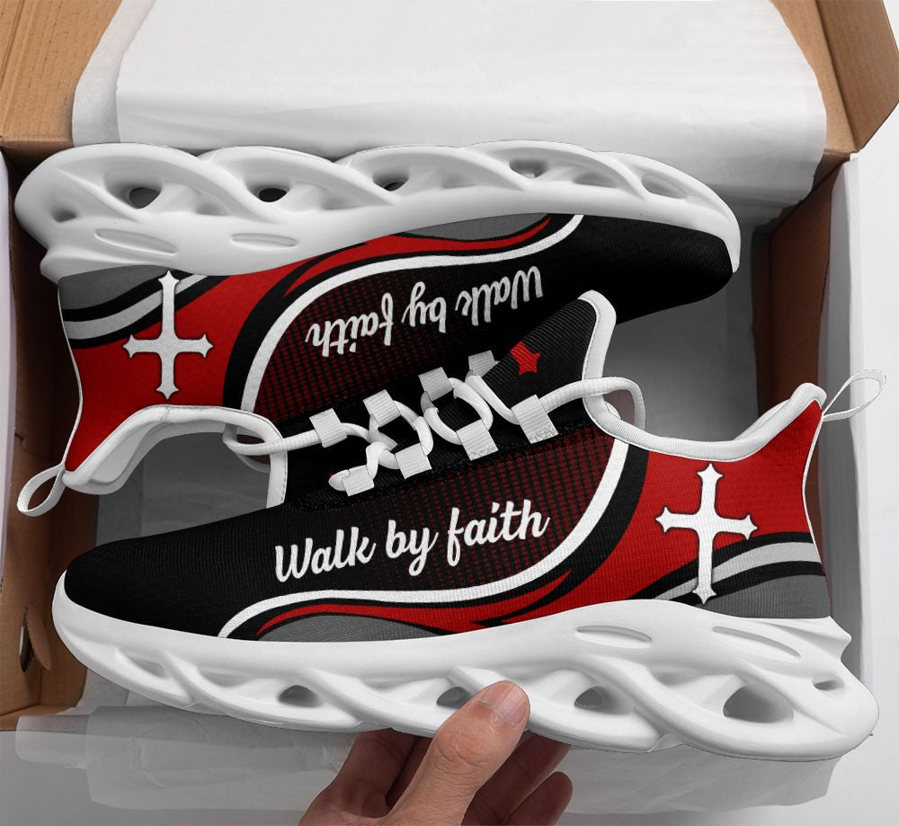 Jesus Walk By Faith Yezy Running Sneakers Red Black Max Soul Shoes - Christian Shoes For Men And Women