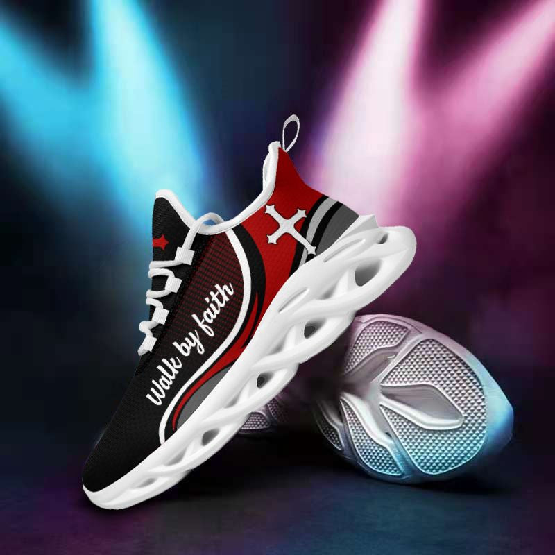 Jesus Walk By Faith Yezy Running Sneakers Red Black Max Soul Shoes - Christian Shoes For Men And Women