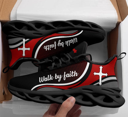 Jesus Walk By Faith Yezy Running Sneakers Red Black Max Soul Shoes - Christian Shoes For Men And Women