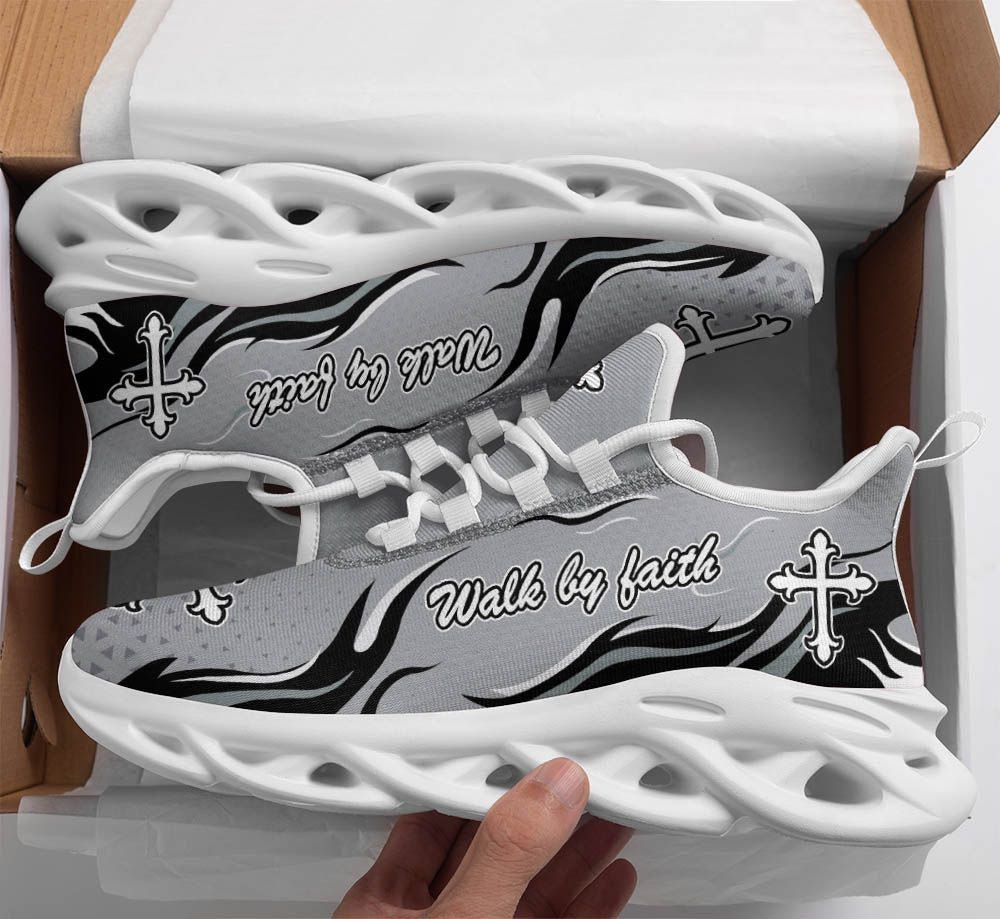 Jesus Walk By Faith Yezy Running Sneakers Silver Max Soul Shoes - Christian Shoes For Men And Women