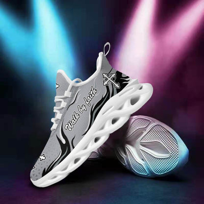 Jesus Walk By Faith Yezy Running Sneakers Silver Max Soul Shoes - Christian Shoes For Men And Women