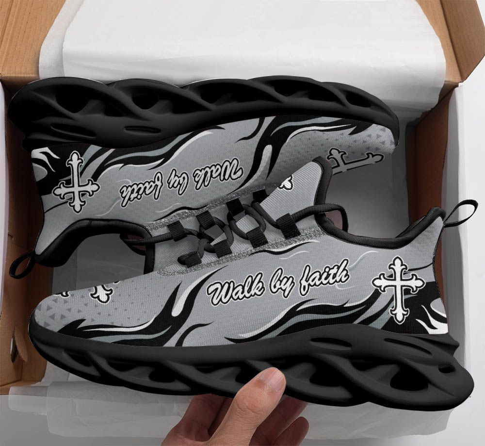 Jesus Walk By Faith Yezy Running Sneakers Silver Max Soul Shoes - Christian Shoes For Men And Women