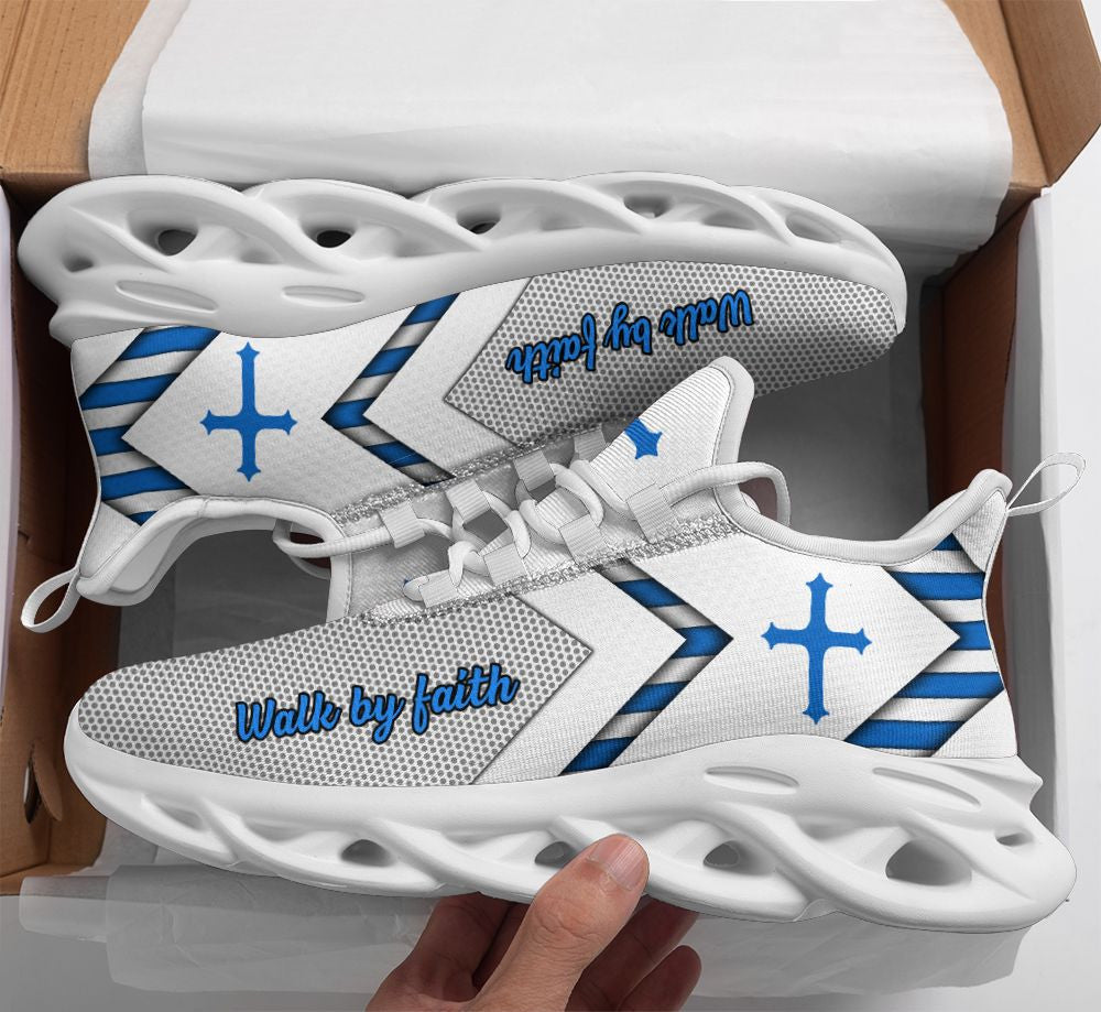 Jesus Walk By Faith Yezy Running Sneakers White 1 Max Soul Shoes - Christian Shoes For Men And Women