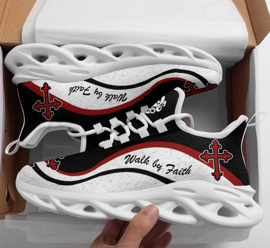 Jesus Walk By Faith Yezy Running Sneakers White And Black Max Soul Shoes - Christian Shoes For Men And Women