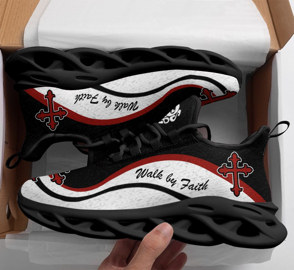 Jesus Walk By Faith Yezy Running Sneakers White And Black Max Soul Shoes - Christian Shoes For Men And Women