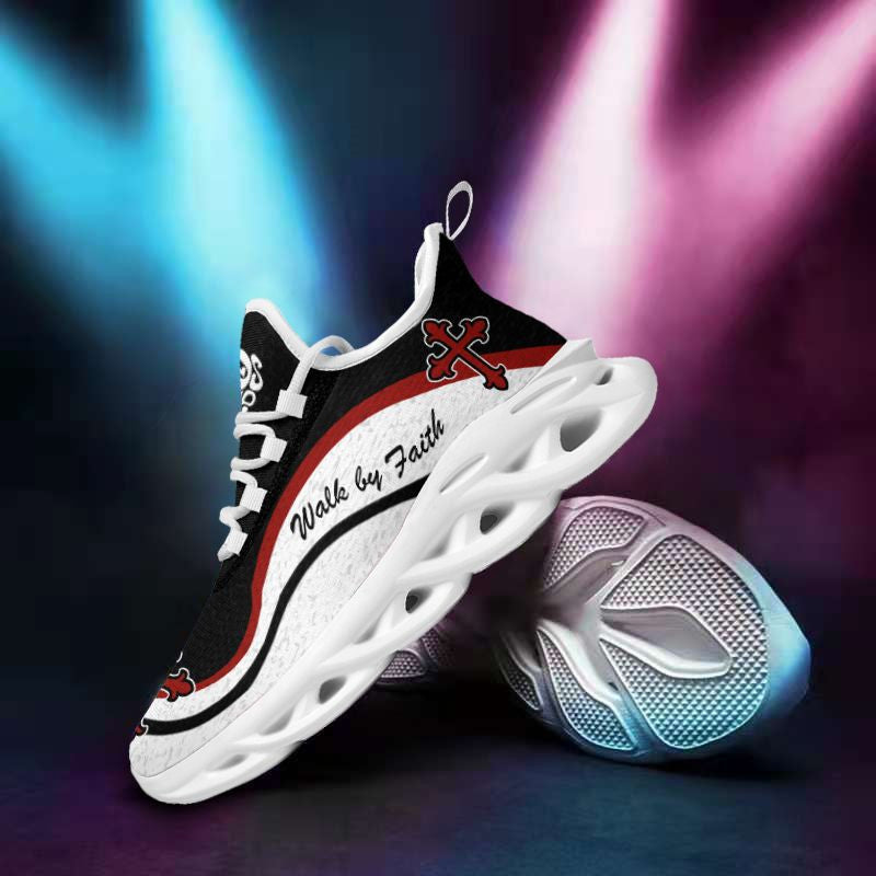 Jesus Walk By Faith Yezy Running Sneakers White And Black Max Soul Shoes - Christian Shoes For Men And Women