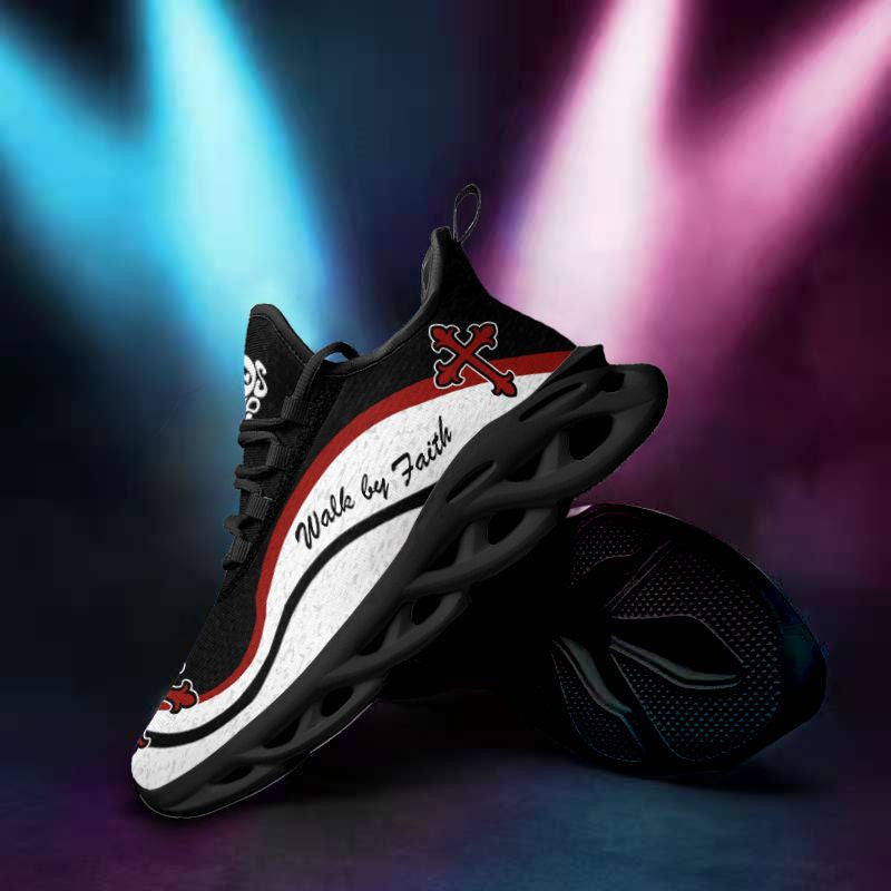 Jesus Walk By Faith Yezy Running Sneakers White And Black Max Soul Shoes - Christian Shoes For Men And Women