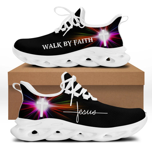 Jesus Walk By Faith Yezy Running Sneakers White Black 3 Max Soul Shoes - Christian Shoes For Men And Women