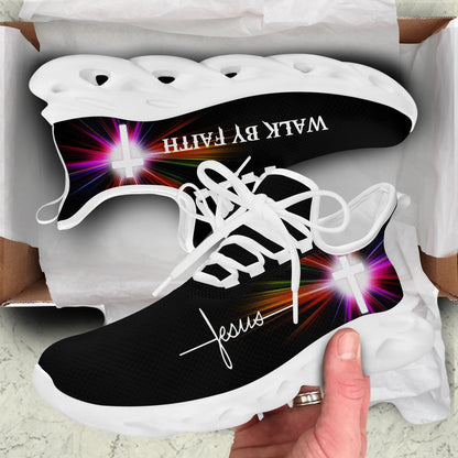 Jesus Walk By Faith Yezy Running Sneakers White Black 3 Max Soul Shoes - Christian Shoes For Men And Women