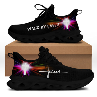Jesus Walk By Faith Yezy Running Sneakers White Black 3 Max Soul Shoes - Christian Shoes For Men And Women