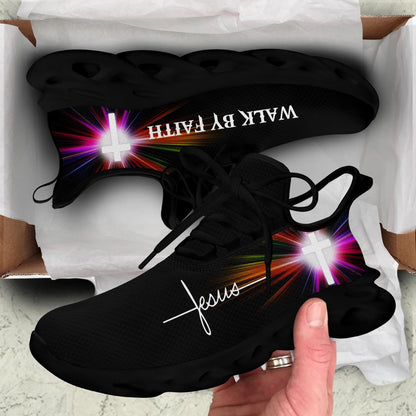 Jesus Walk By Faith Yezy Running Sneakers White Black 3 Max Soul Shoes - Christian Shoes For Men And Women