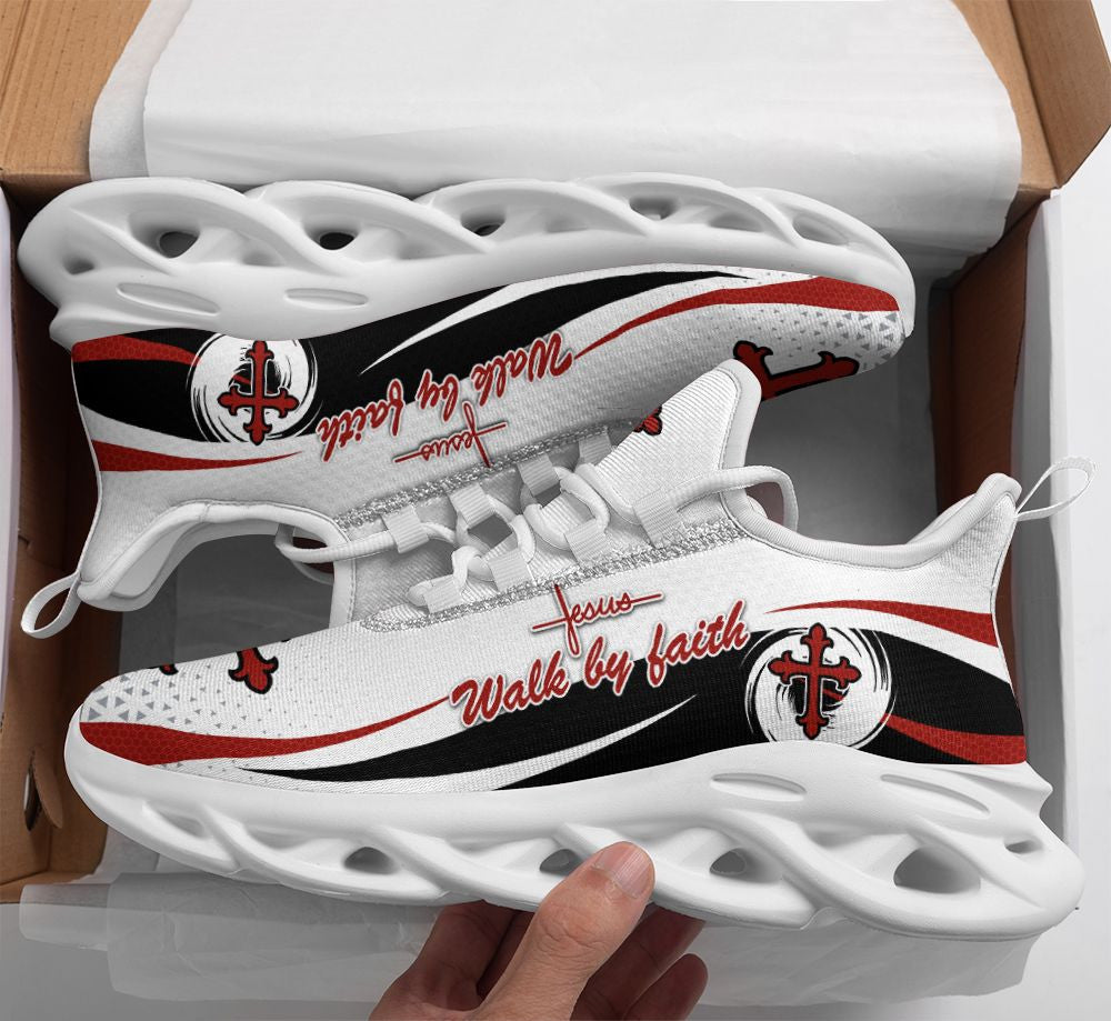Jesus Walk By Faith Yezy Running Sneakers White Max Soul Shoes - Christian Shoes For Men And Women