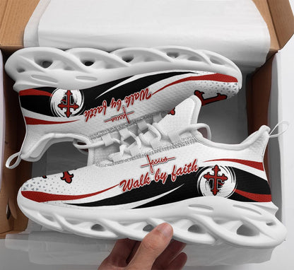 Jesus Walk By Faith Yezy Running Sneakers White Max Soul Shoes - Christian Shoes For Men And Women