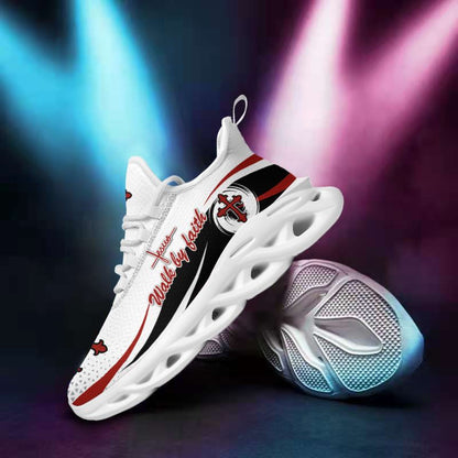 Jesus Walk By Faith Yezy Running Sneakers White Max Soul Shoes - Christian Shoes For Men And Women