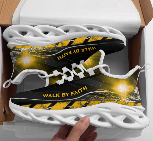Jesus Walk By Faith Yezy Running Sneakers Yellow Max Soul Shoes - Christian Shoes For Men And Women