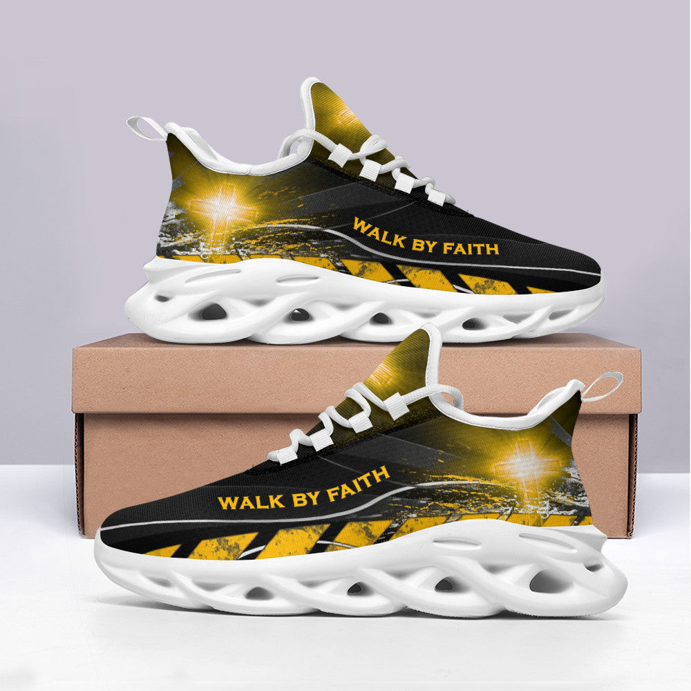 Jesus Walk By Faith Yezy Running Sneakers Yellow Max Soul Shoes - Christian Shoes For Men And Women