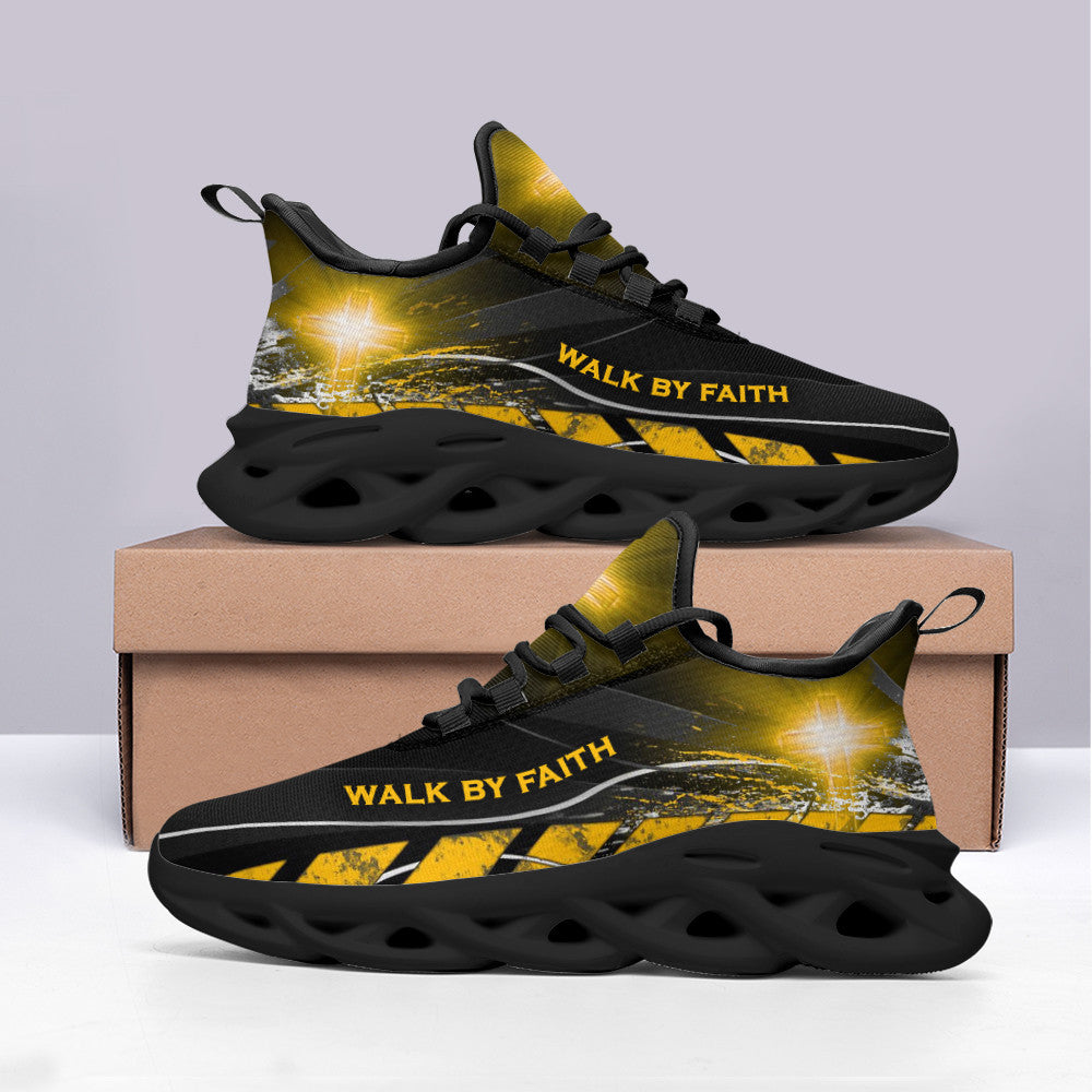 Jesus Walk By Faith Yezy Running Sneakers Yellow Max Soul Shoes - Christian Shoes For Men And Women