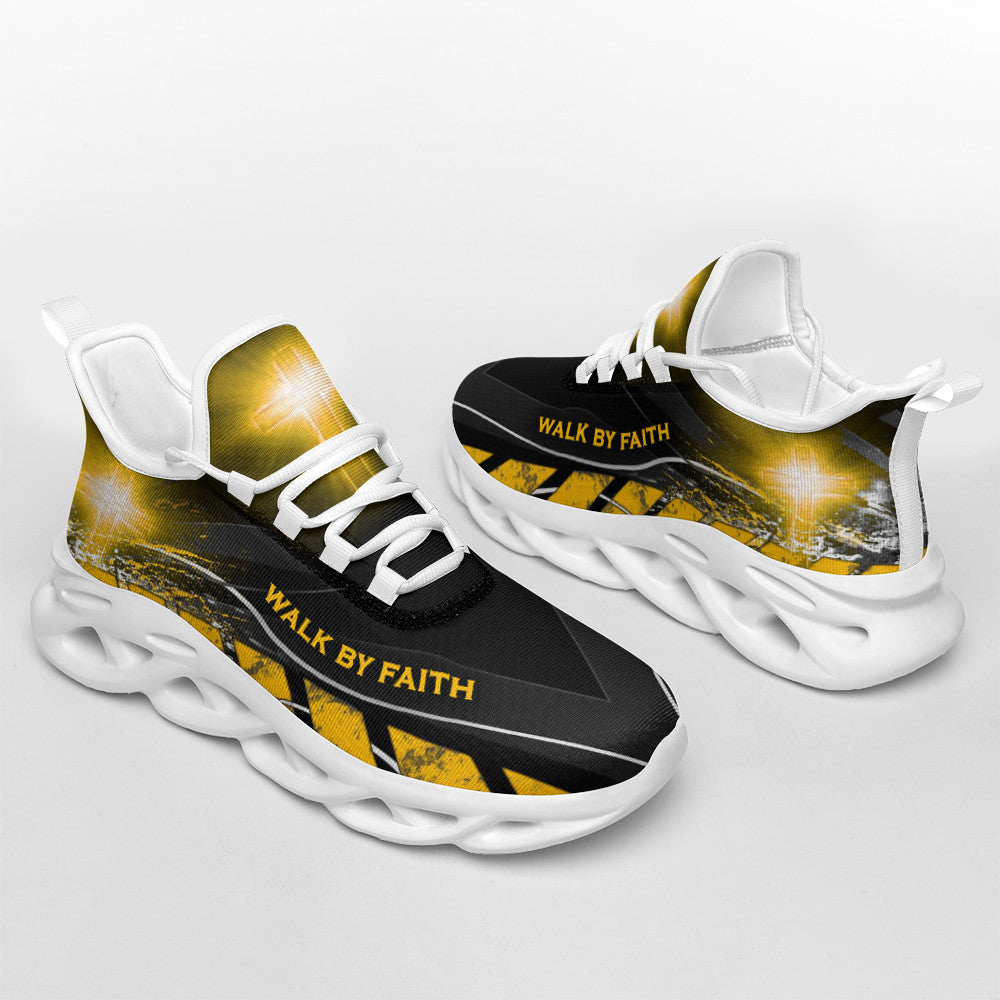 Jesus Walk By Faith Yezy Running Sneakers Yellow Max Soul Shoes - Christian Shoes For Men And Women