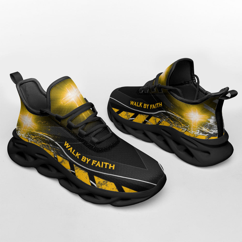 Jesus Walk By Faith Yezy Running Sneakers Yellow Max Soul Shoes - Christian Shoes For Men And Women