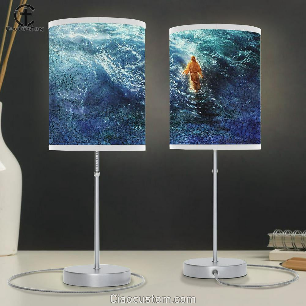 Jesus Walk On Water Table Lamp Painting - Jesus Christ Picture - Christian Home Decor