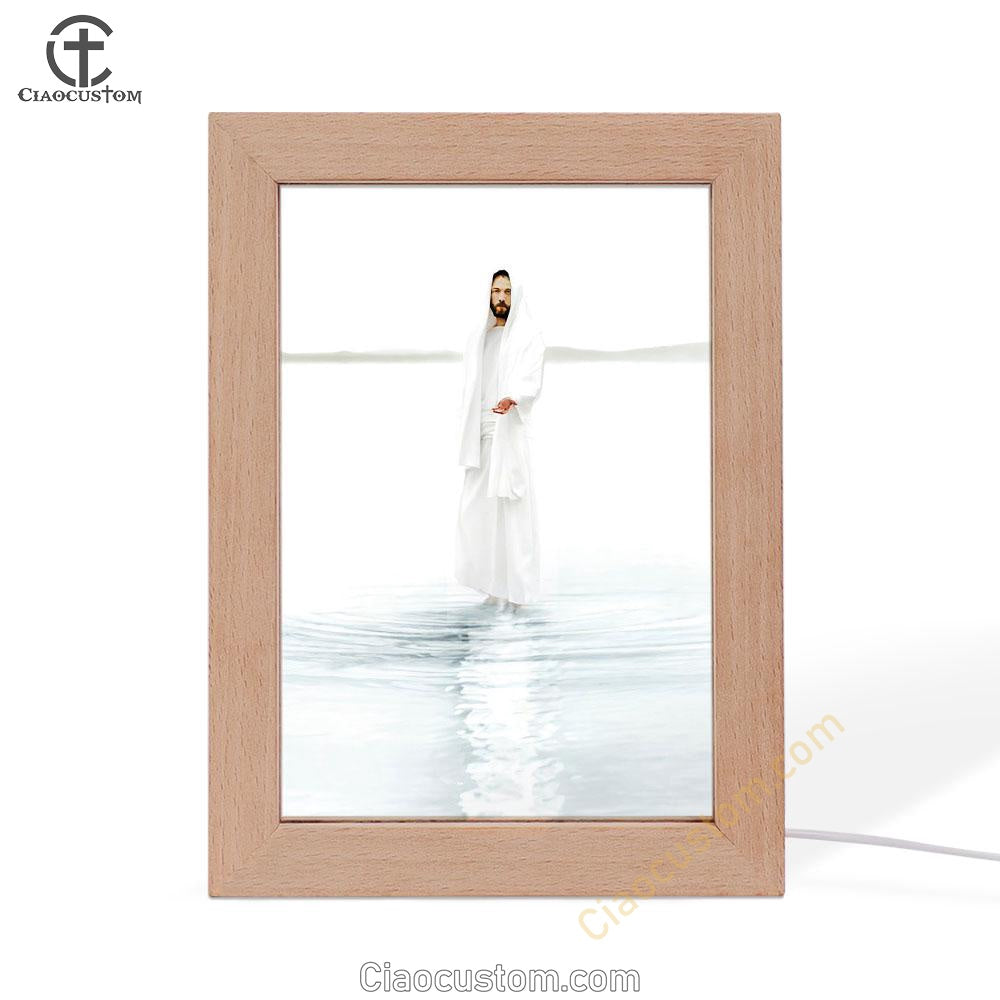 Jesus Walk On Water White Frame Lamp Wall Art - White Jesus Pictures - Christian Wall Decor - Jesus Frame Lamp Art