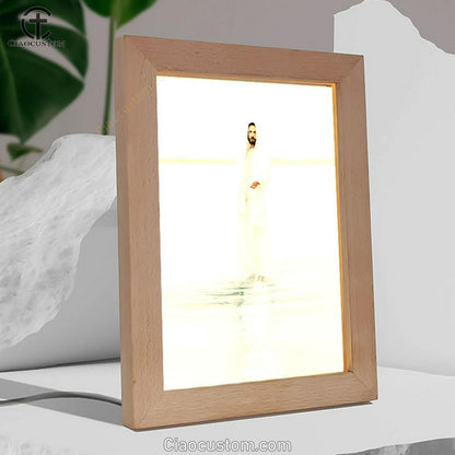 Jesus Walk On Water White Frame Lamp Wall Art - White Jesus Pictures - Christian Wall Decor - Jesus Frame Lamp Art