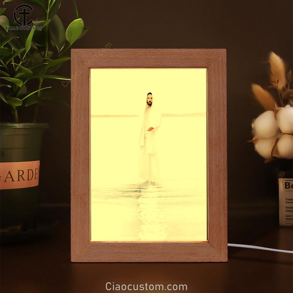 Jesus Walk On Water White Frame Lamp Wall Art - White Jesus Pictures - Christian Wall Decor - Jesus Frame Lamp Art