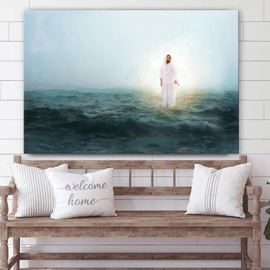 Jesus Walking Across A Stormy Sea Canvas Art - Jesus Christ Pictures - Jesus Wall Art - Christian Wall Decor