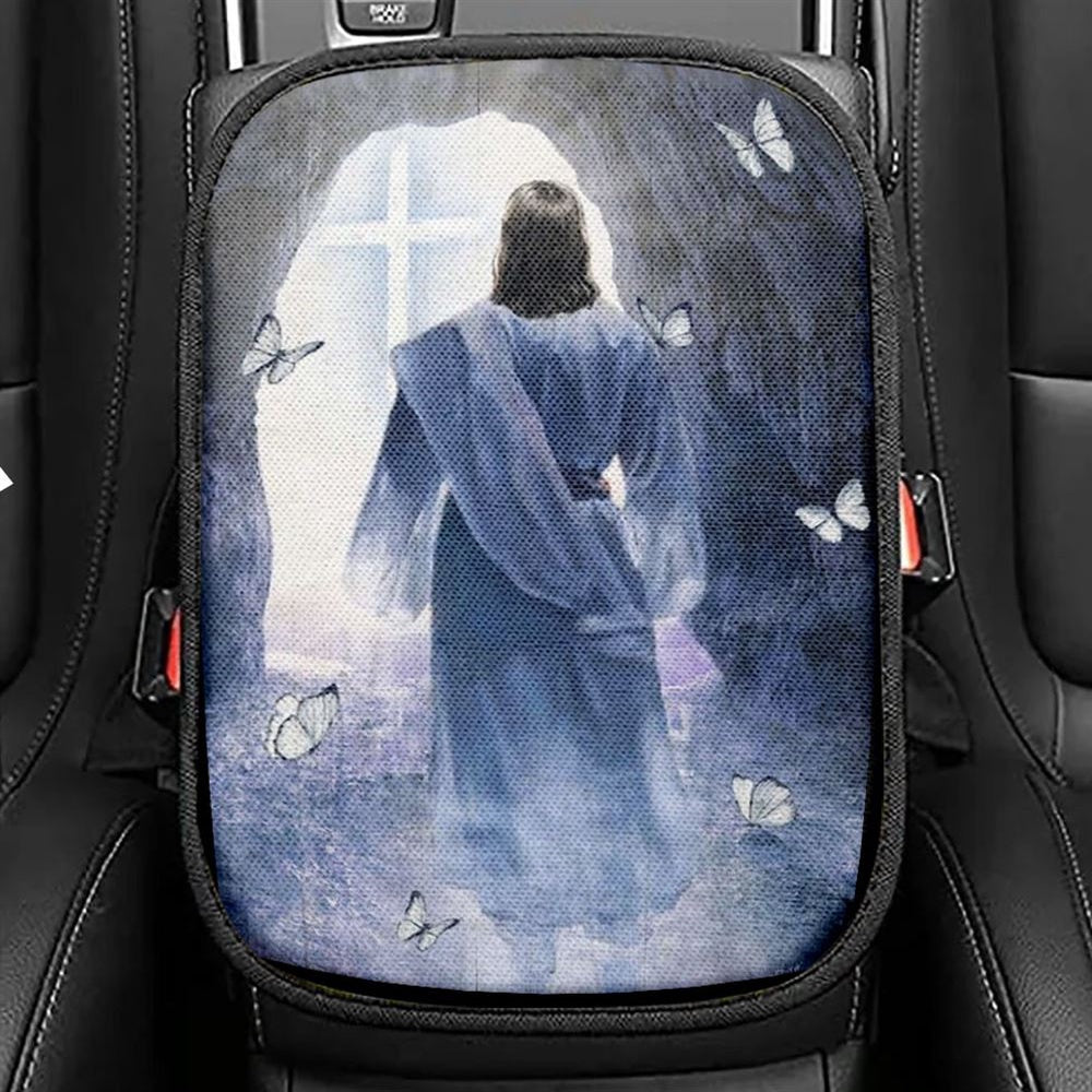 Jesus Walking, Butterfly, Path To Heaven, Cave Painting Car Center Console Cover, Christian Armrest Seat Cover, Bible Seat Box Cover