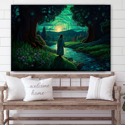 Jesus Walking Down The Night With The Night Lights 2 - Canvas Picture - Jesus Christ Canvas - Christian Wall Art