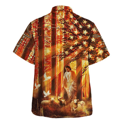 Jesus Walking In The Forest With The Sheep Hawaiian Shirt - Christian Hawaiian Shirt - Religious Hawaiian Shirts
