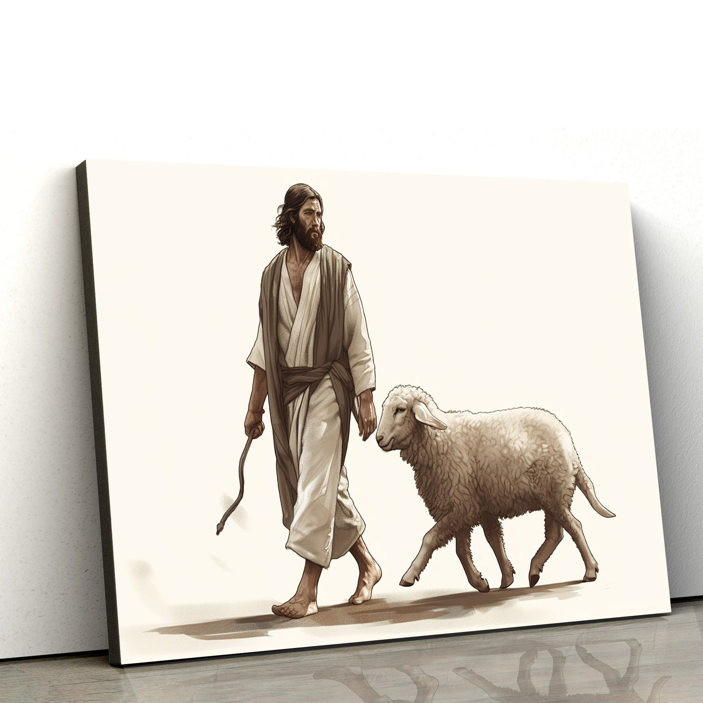 Jesus Walking Next To A Sheep - Canvas Picture - Jesus Christ Canvas - Christian Wall Art